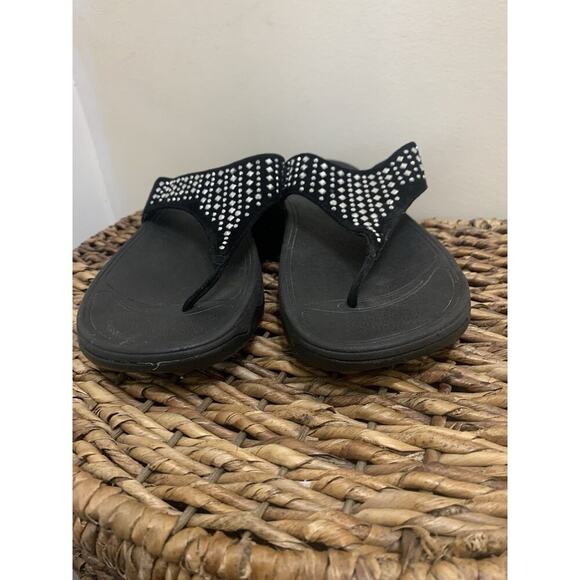 FitFlop Novy Sandals Stud Thong Flip Flop Wedge Slip On Black Suede Womens Sz 9 - Picture 5 of 7
